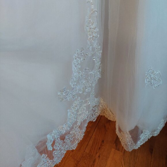 Marys basque waist white  wedding dress gown beaded detachable sleeves size 18 - Picture 9 of 13